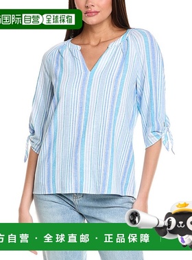 自营 Jones New York连肩袖亚麻混纺衬衫-蓝色 美国奥莱直发