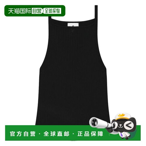 自营courregesRibbed Black Sleeveless Top - black 美国奥莱直