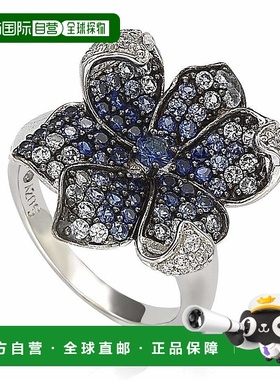 自营 925 纯银花瓣戒指中的 Suzy Levian 蓝宝石和钻石 - 蓝色 美