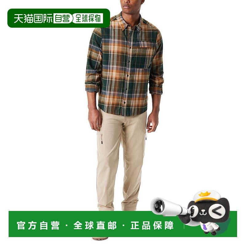 自营Bass户外法兰绒衬衫男式中棕色格子长袖纽扣FTS162-棕色 美国