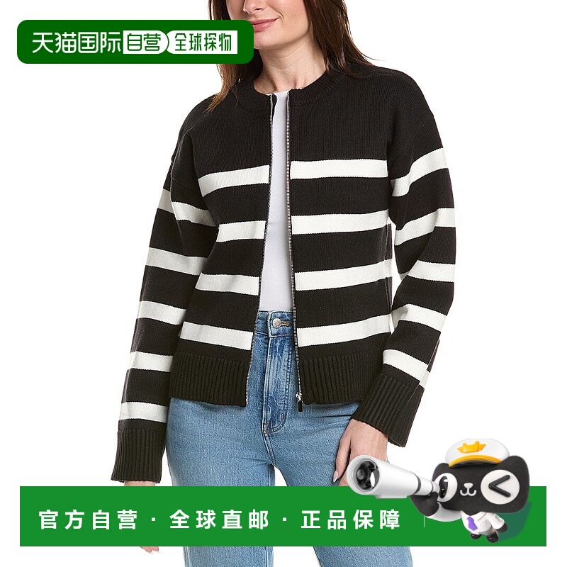 自营English Factory Zip-Up Striped Sweater - black 美国奥莱