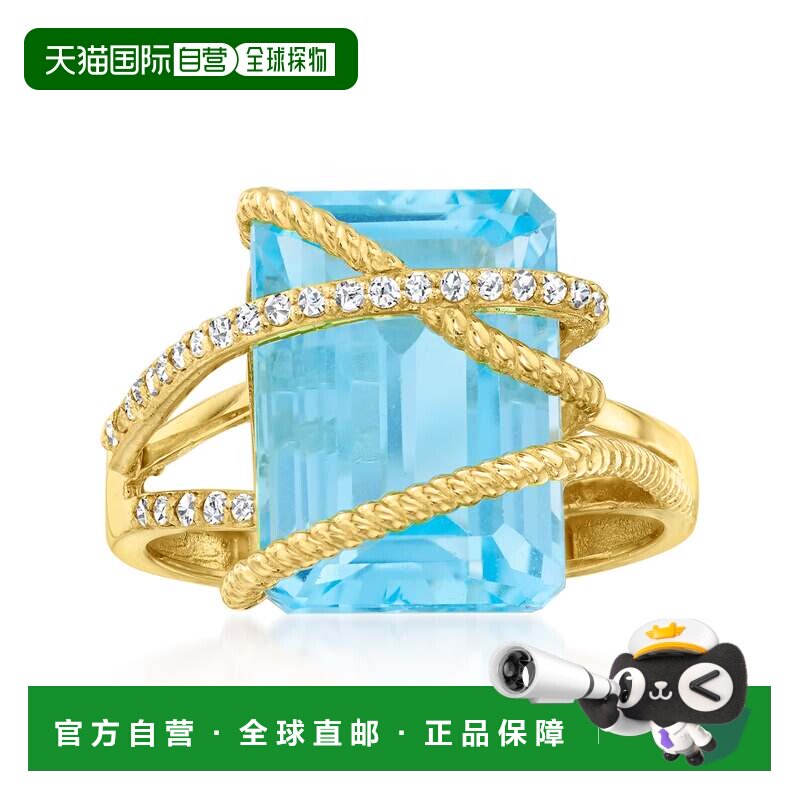 自营 ross-simons罗斯-西蒙斯蓝色托帕石和 . 14 克拉黄金钻石十