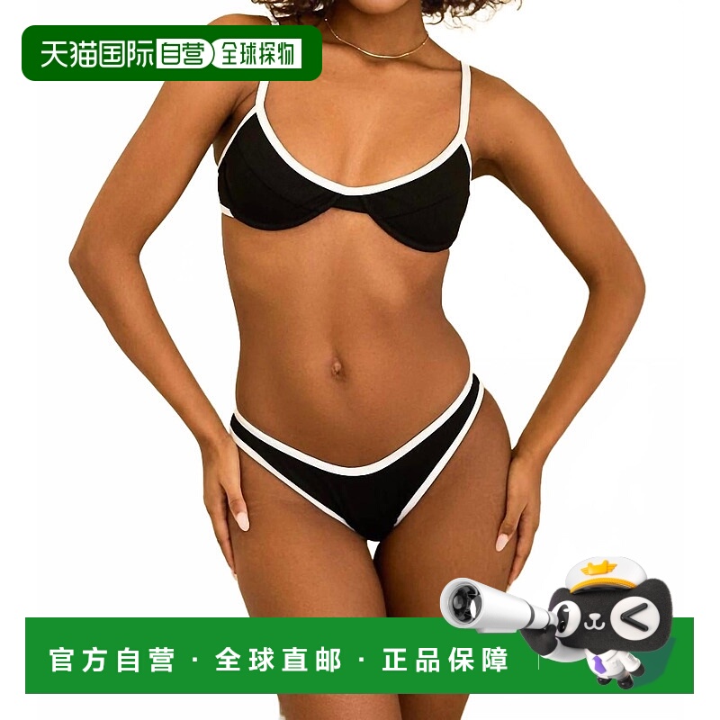 自营dippin' daisy's威尼斯厚脸皮比基尼底部在黑色和白色肋骨-黑