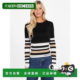 美国奥莱直发针织衫 深黑色多色 guess生态Cindy条纹毛衣 自营
