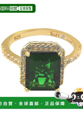 自营 Suzy Levian 金色纯银大号祖母绿切割绿色和白色方晶锆石光