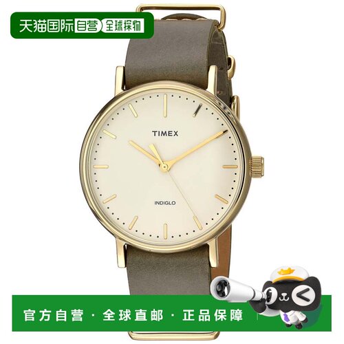 自营Timex Unisex Fairfield 37橄榄色皮革防滑表带手表-绿色 美