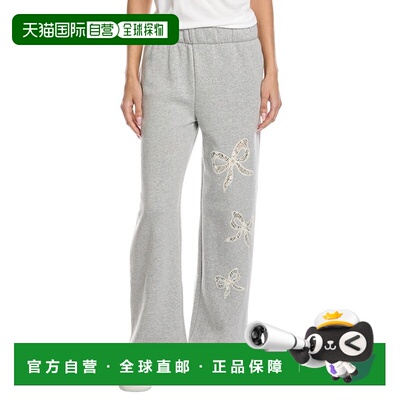 自营Vintage Havana Lace Insert Fleece Wide Leg Pant - gray