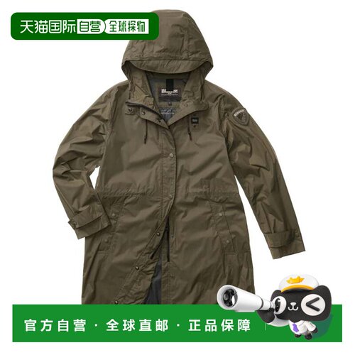自营blauerLong Green Impermeable Coat With Adjustable Featur