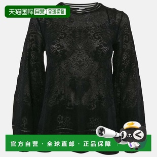 自营M Missoni Black Floral Knit Flared Long Sleeve Top - bla