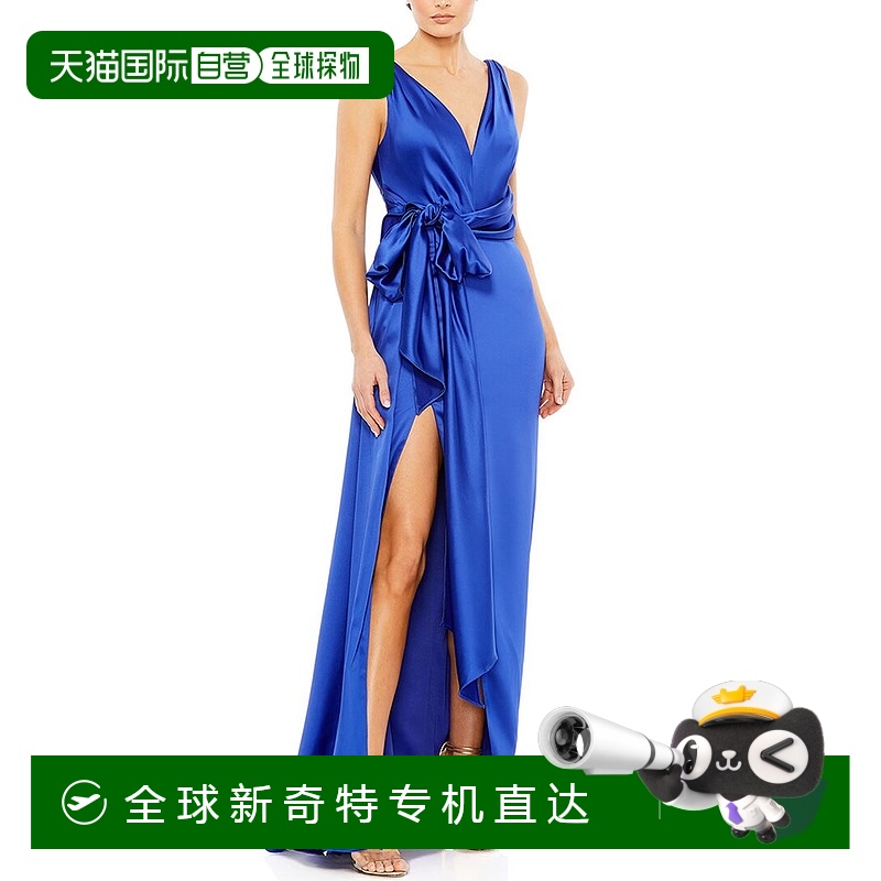 自营 Mac Duggal Self Tie Draped Gown with Overlay Train - bl