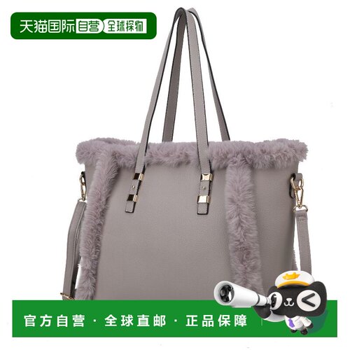 自营mia k collectionLiza 人造皮草纯素皮革女士托特包 灰色 美