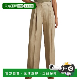 自营Reiss Leila厚亚麻阔腿长裤-米色 美国奥莱直发女装休闲裤