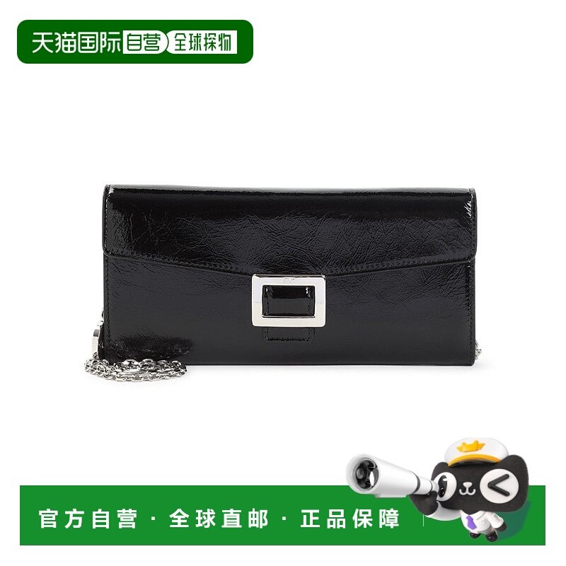 自营roger vivierRectangular Black Brushed Leather Clutch - b