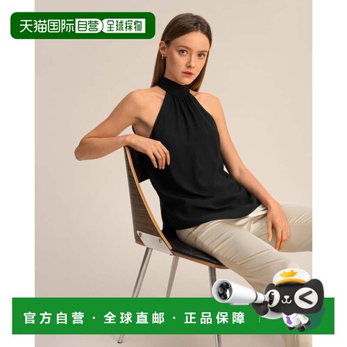 自营lilysilkSilk Georgette Halter Neck Top for Women - black