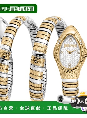 自营JUST CAVALLI Womens's Snake Watch, Gold Color Case, Silv