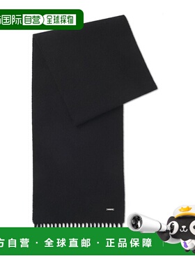 自营bossCashmere scarf with twisted fringes - black 美国奥