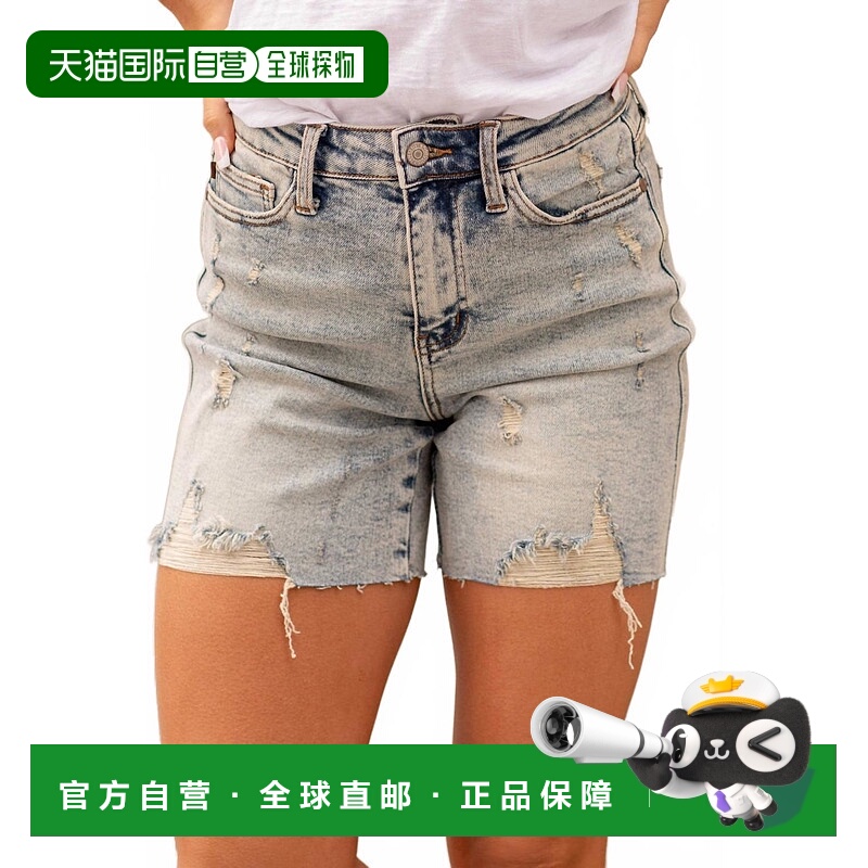 自营judy blueDistressed Boyfriend Shorts In Light Blue Wash