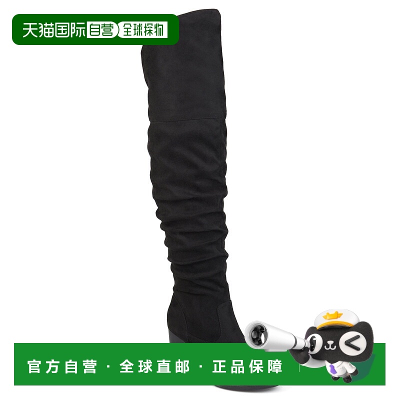 自营 Journee Collection女式Kaison叠跟过膝靴-黑色 美国奥莱直