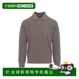 美国奥莱直发 自营 canali灰褐色羊毛长袖 绒面细节Polo衫 棕色