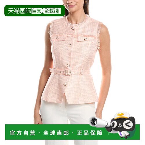 自营Tahari ASL Belted Tweed Jacket - pink 美国奥莱直发