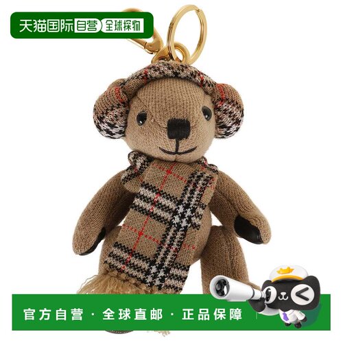 自营burberryLS Thomas Bear羊毛羊绒混纺格子围巾钥匙圈-棕色 美