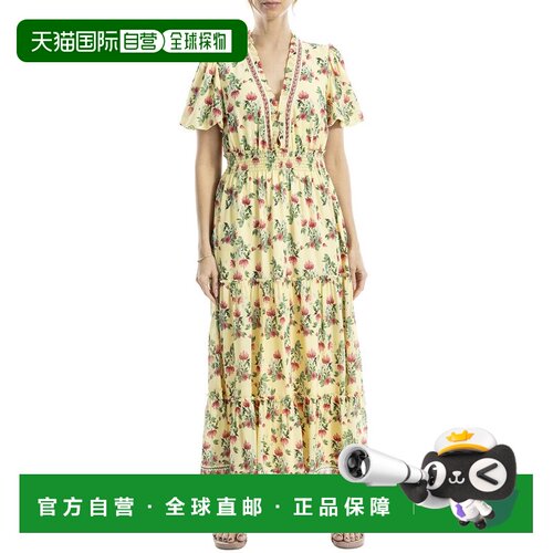 自营Max Studio V-Neck Tiered Maxi Dress - yellow 美国奥莱直