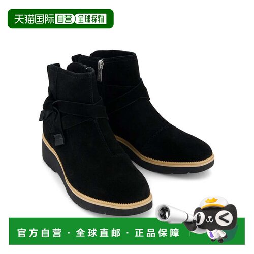 自营Toms Marlow 10022794靴子女士黑色绒面革圆头脚踝ZAP1591-黑