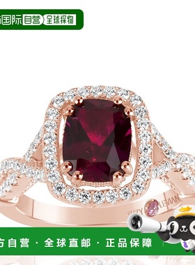 自营 Suzy Levian 玫瑰纯银红宝石和白色方晶锆石订婚戒指 - 红色