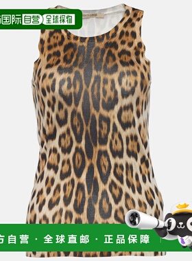 自营Roberto Cavalli Brown Leopard Print Knit Tank Top - brow