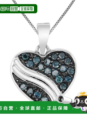 自营vir jewels1/2 cttw 蓝色钻石心形吊坠项链 .925 纯银配链子