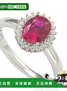 自营 Suzy Levian 纯银红宝石方晶锆石光环戒指 - 红色 美国奥莱