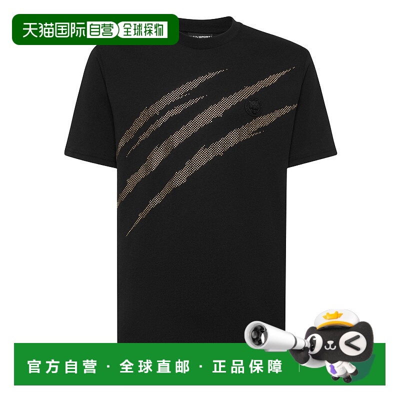 自营 plein sport棉T恤圆领SS Lamina Scratch-黑色/浅金色 美国