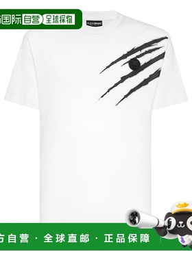 自营 plein sport棉质圆领 T 恤 SS Lamina Scratch - 白色/银色