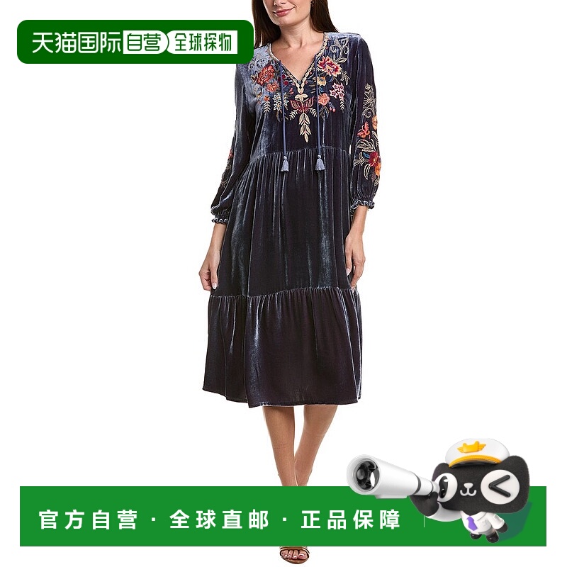 自营Johnny Was Taline Velvet Silk-Blend Boho Midi Dress - bl