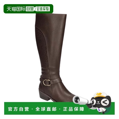 自营Easy Street Luella Plus Boots Brown Wide Calf Block Heel