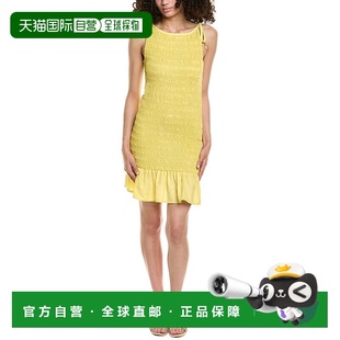 黄色 Dahl烟熏领带领迷你连衣裙 美国奥莱直发包臀裙 Bella 自营