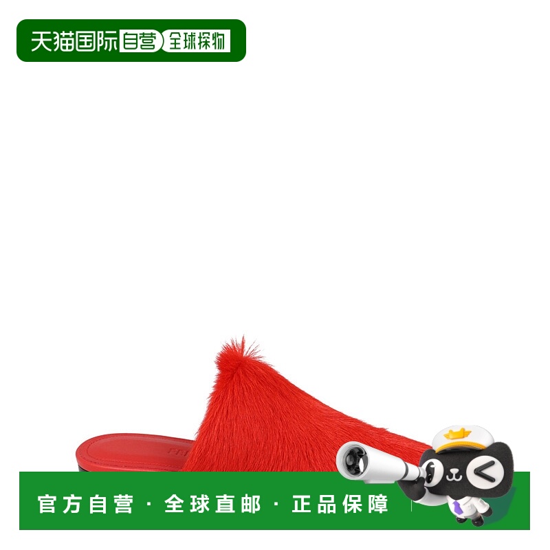 自营salvatore ferragamoSelestina Fur Mules - flame red 美国