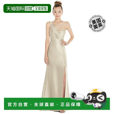 alfred sung垂坠单肩缎面喇叭形礼服，前开衩 - 香槟色 【美国奥