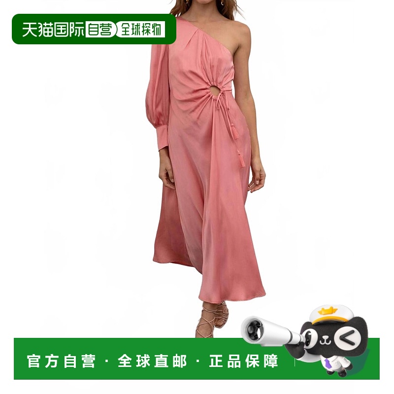 自营moon river粉红色的Katy单肩迷笛连衣裙 美国奥莱直发