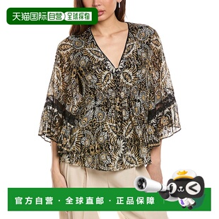 自营 Kobi Halperin Ele Print Peasant Blouse - black 美国奥莱