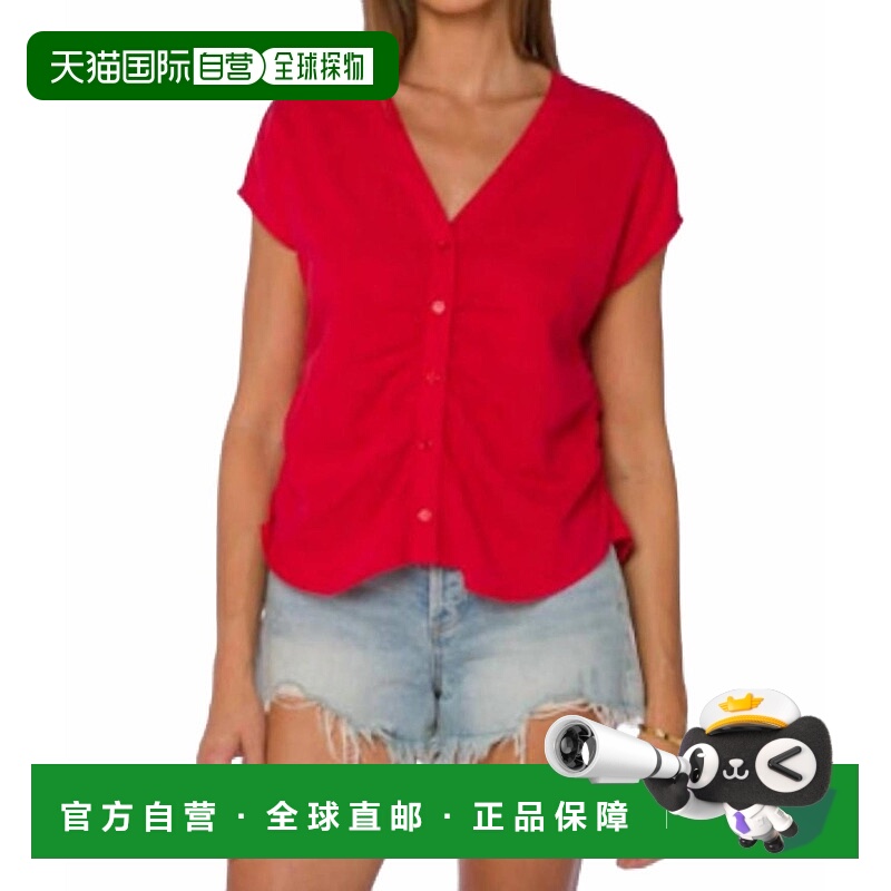 自营velvet heart红色女式Alena帽袖亚麻上衣 美国奥莱直发