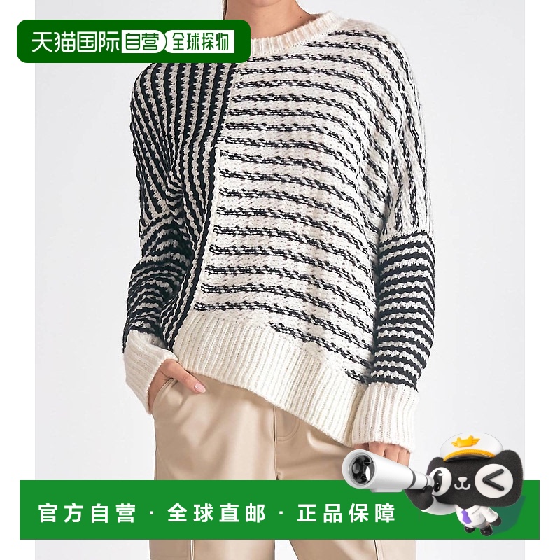 自营 elanAysmmetrical Striped Sweater In Black/white - black