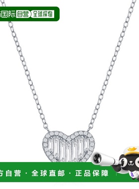 自营 simona925 纯银圆形和长方形 CZ 心形项链 - 银白色 美国奥
