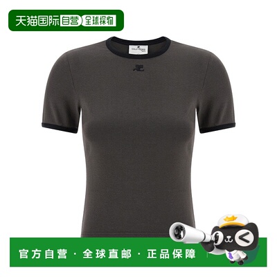 自营courregesFitted Cotton T-Shirt With Contrast Detailing A