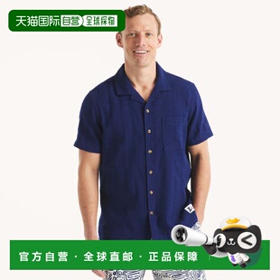 自营Nautica男式沙滩男孩X Nautica短袖Seersucker露营衬衫-深蓝