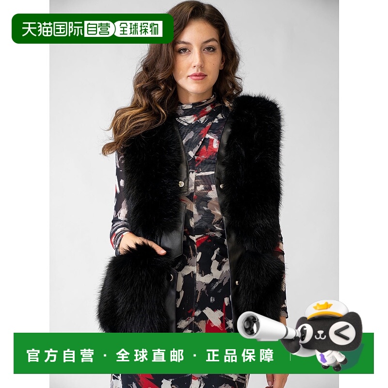 自营adrienne landauSnap Front Faux Fur & Faux Leather Vest -