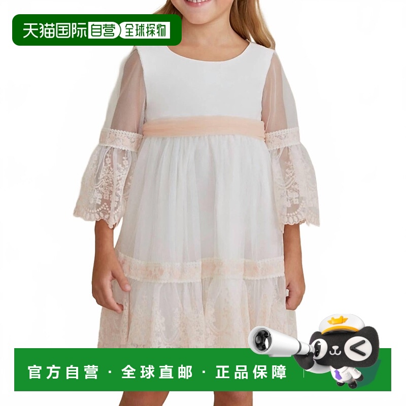 自营abel & lulaGirls' Romantic Lace Dress In Cream Salmon -