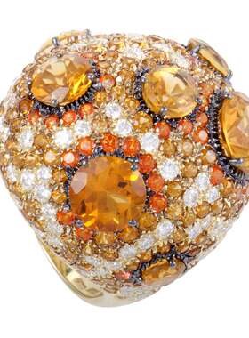 自营 Roberto Coin 18K 黄金橙色黄水晶和托帕石和钻石鸡尾酒戒指