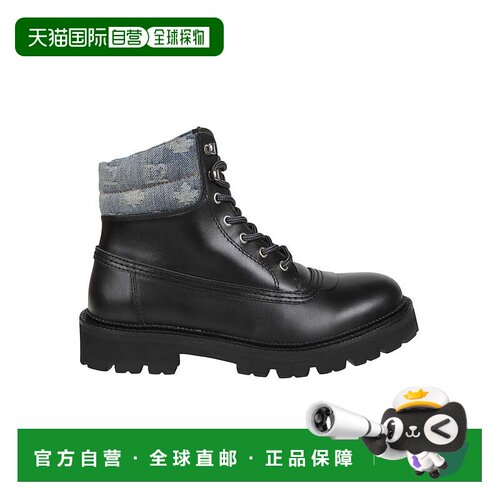 自营dsquared2D2热身图案皮革踝靴-黑色 美国奥莱直发男鞋厚底鞋