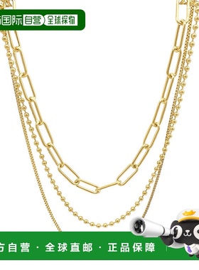 自营 Adornia 盒子链、球链和大回形针链项链套装 金色 - 黄色 美